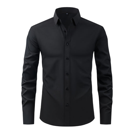 Chemise grande taille pour homme boutonnée de couleur naturelle à élasticité intégrale