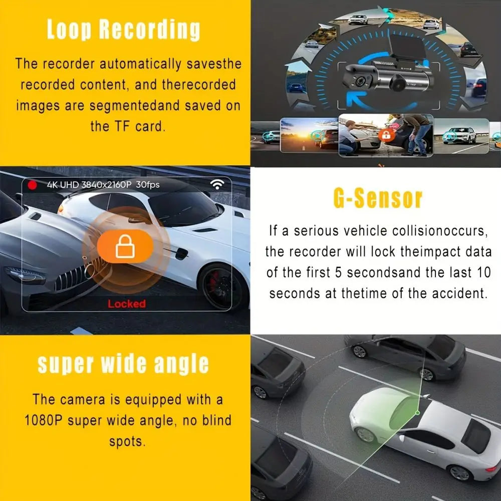 1080P Dash Cam Car Camera Video Recorder 150 Wide-Angle Support 128GB Max 24h Motion Detection Parking Mode Accident Recording