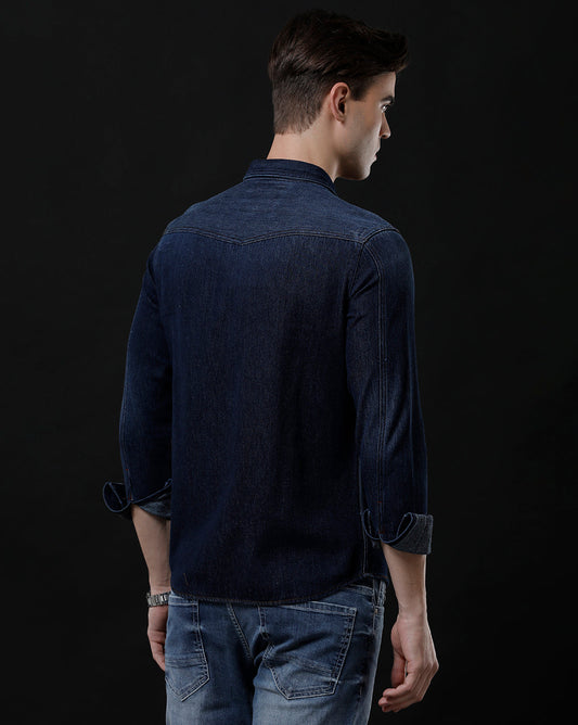 Men's Slim Fit Solid Denim Casual Shirt (AAMAL)