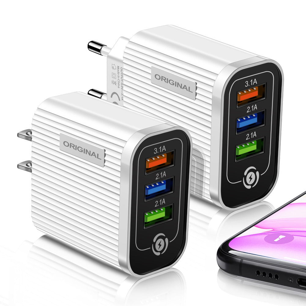 Chargeur de téléphone portable multi-port 3USB-2.1A Tête de charge intelligente de voyage