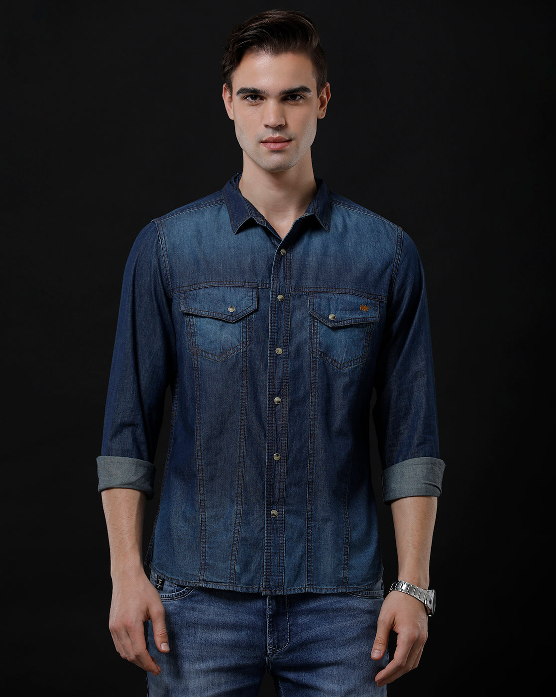 Chemise décontractée en jean slim homme (ACHAL)