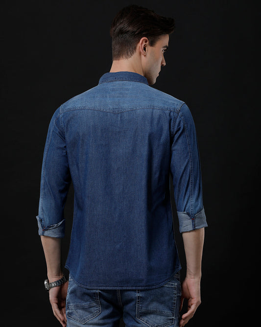 Men's Slim Fit Solid Denim Casual Shirt (ACHAN)