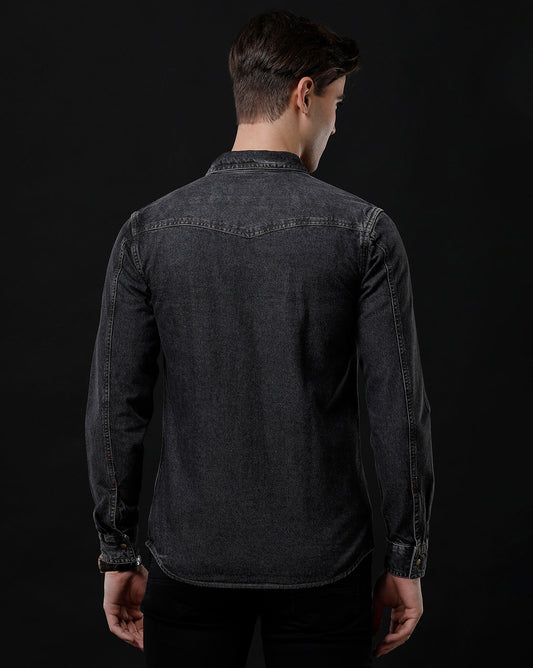 Men's Slim Fit Solid Denim Casual Shirt (AGODA)