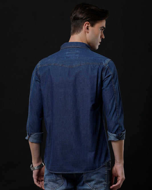 Men's Slim Fit Solid Denim Casual Shirt (AMLET)