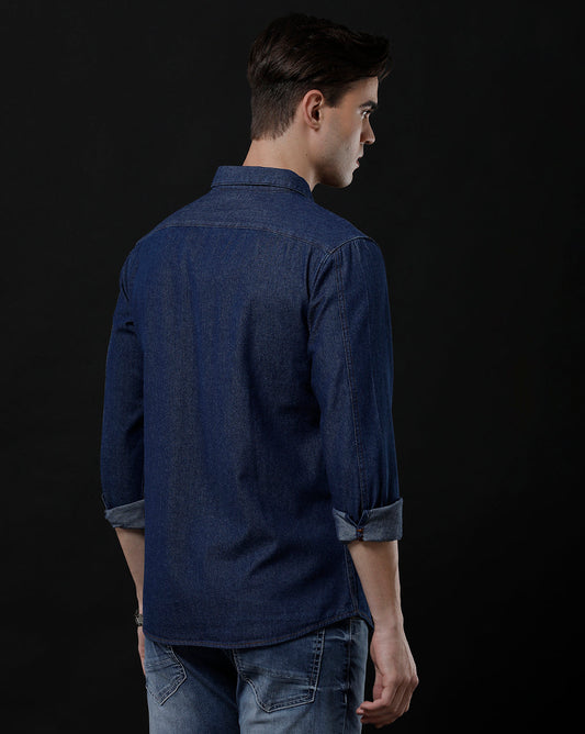 Men's Slim Fit Solid Denim Casual Shirt (ANTEN)