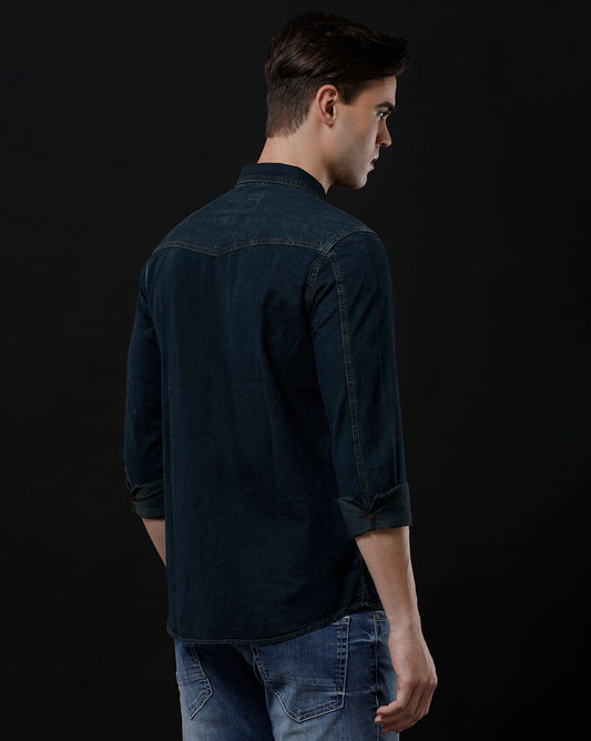 Men's Slim Fit Solid Denim Casual Shirt (APSOM)