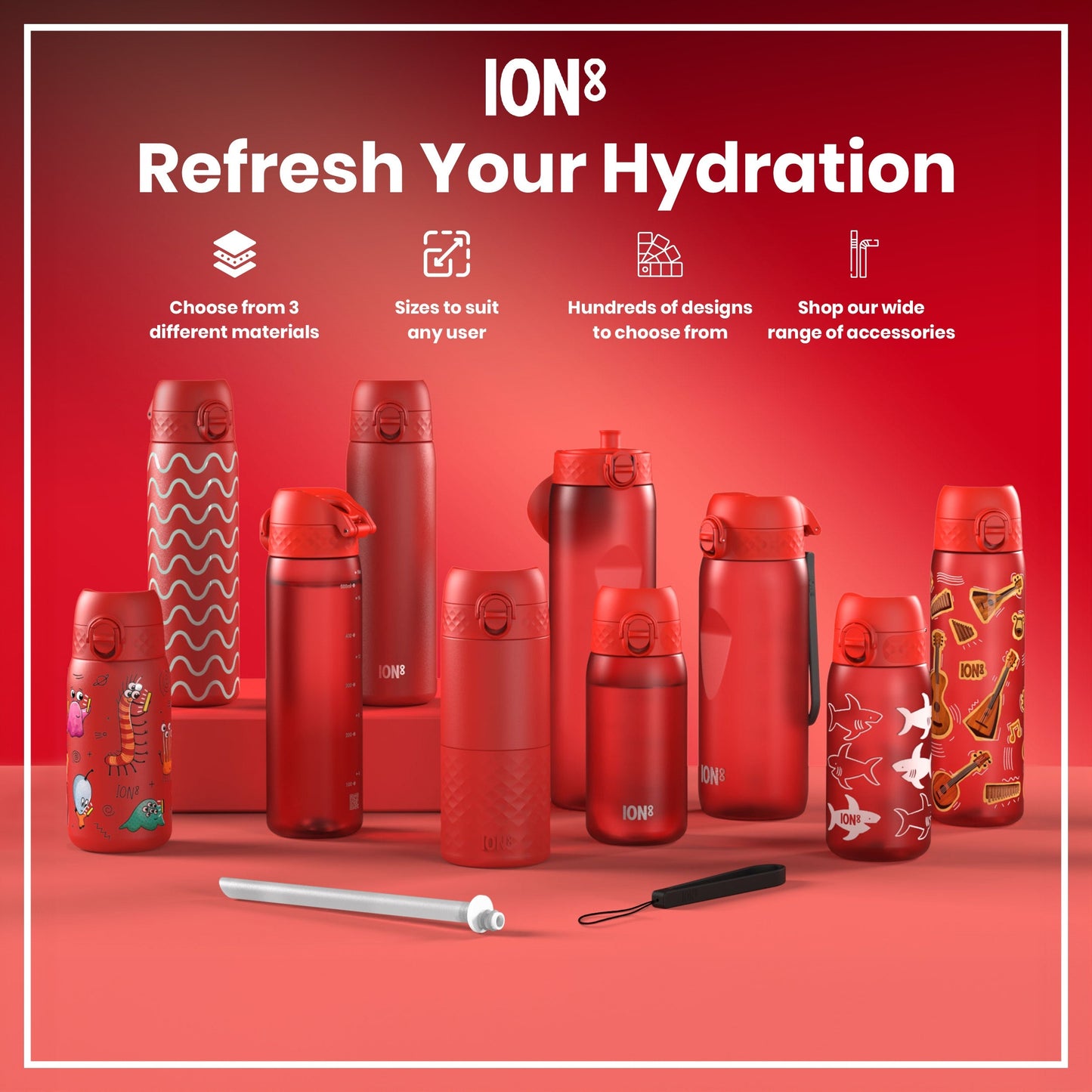 Leak Proof Slim Thermal Steel Water Bottle, Insulated, Red, 500ml (17oz)