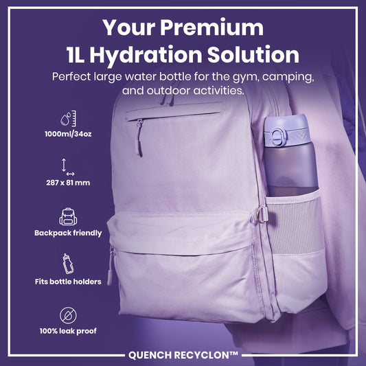 Leak Proof 1 litre Water Bottle, Recyclon, Light Purple, 1L