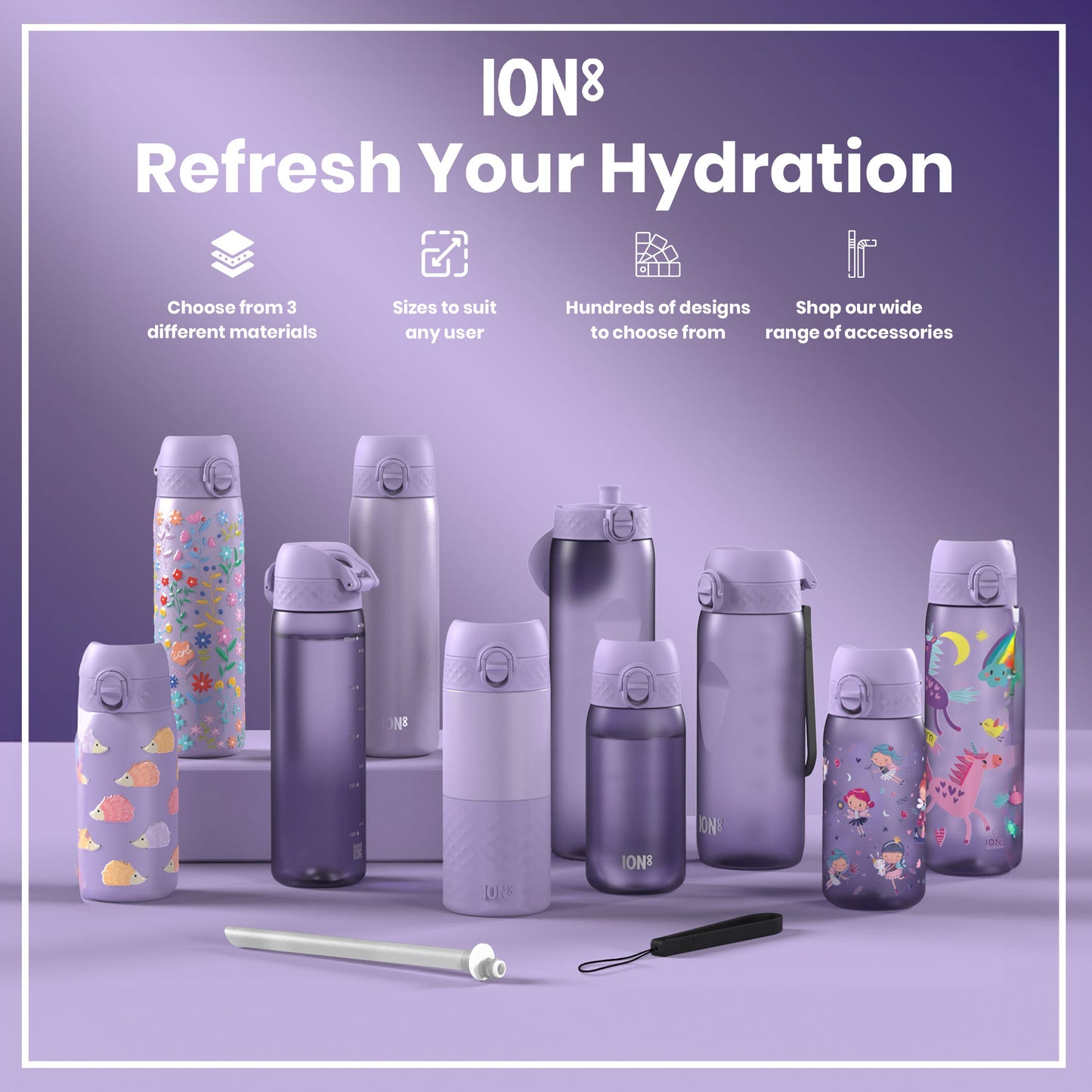 Leak Proof 1 Litre Water Bottle with Times to Drink, Recyclon, Blue & Pink, 1L