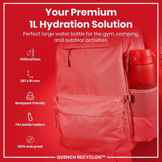 Leak Proof 1 litre Water Bottle, Recyclon, Red, 1L