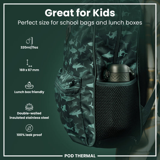 Leak Proof Thermal Steel Water Bottle, Insulated, Dark Green, 320ml (11oz)