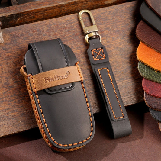 For Nissan Teana / Ariya 3-button Tail Box Hallmo Car Cowhide Leather Key Protective Cover Key Case(Black)