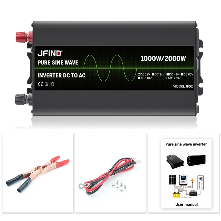 JFIND JF02 12V to 220V Pure Sine Wave Power Inverter, Universal Plug, Rated Power: 1000W; Instantaneous Power Rating: 2000W