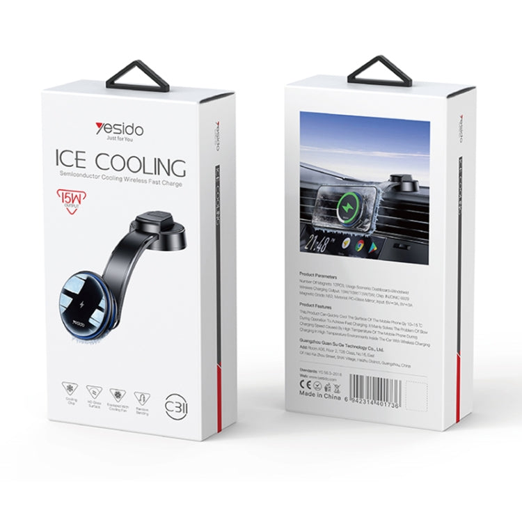 Yesido C311 Semiconductor Cooling 15W Magnetic Wireless Charging Car Holder (Black)