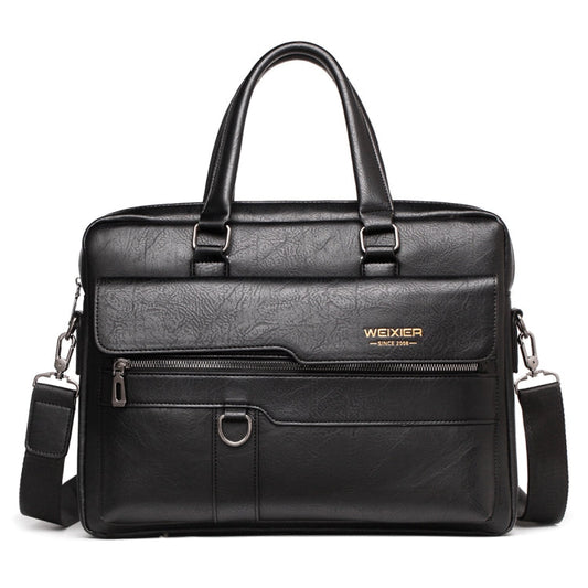 WEIXIER 8619 Retro Style PU Leather Handbag Shoulder Bag Crossbody Bag for Men, Size: 38 x 30 x 11cm (Black)