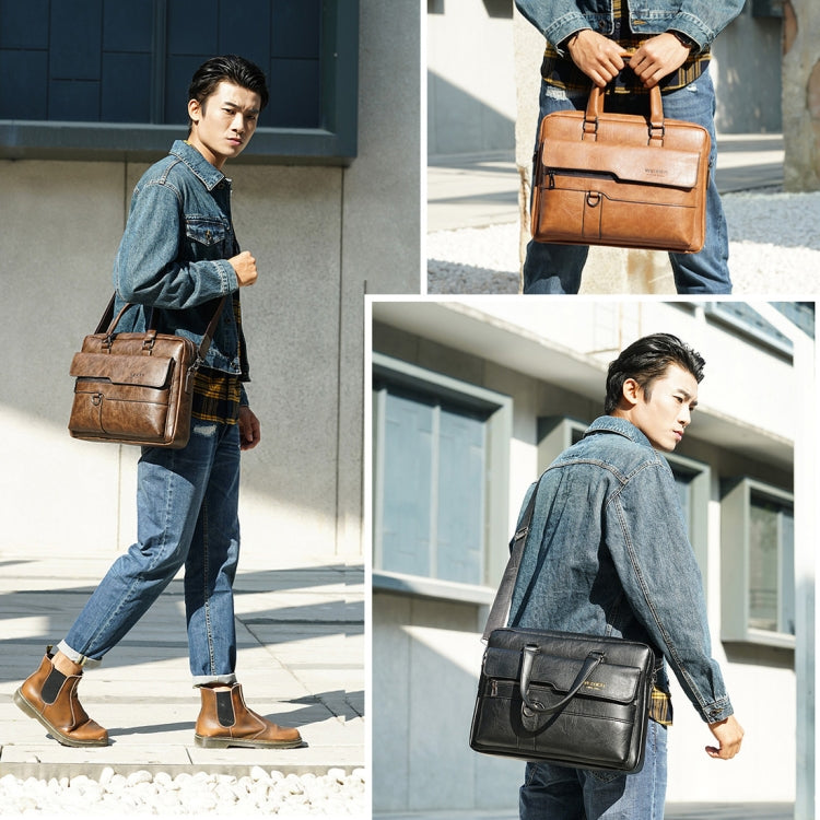 WEIXIER 8619 Retro Style PU Leather Handbag Shoulder Bag Crossbody Bag for Men, Size: 38 x 30 x 11cm (Black)