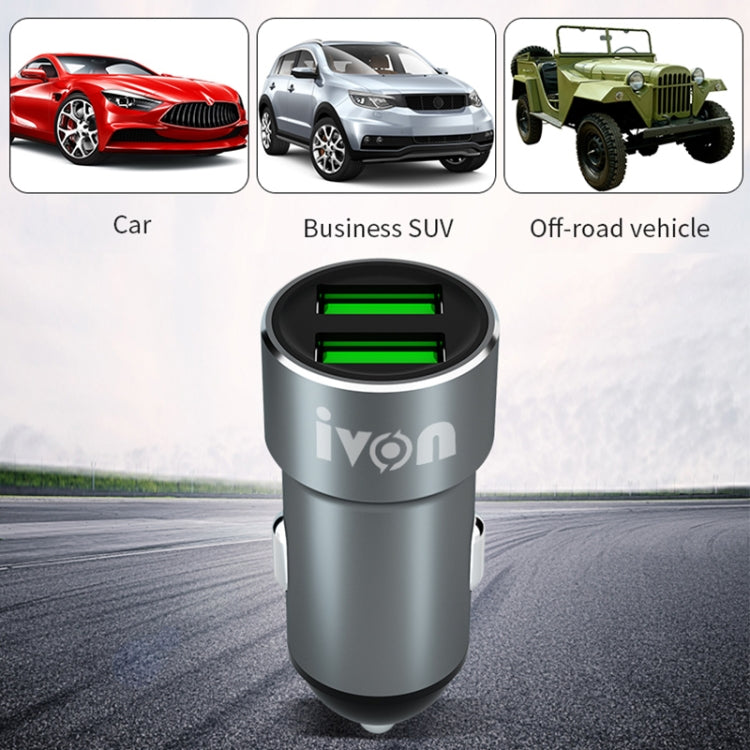 Chargeur de voiture double USB 2,4 A IVON CC38 + câble de données à charge rapide USB vers 8 broches de 1 m