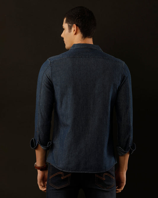 Men's Slim Fit Solid Denim Casual Shirt (CULEX)