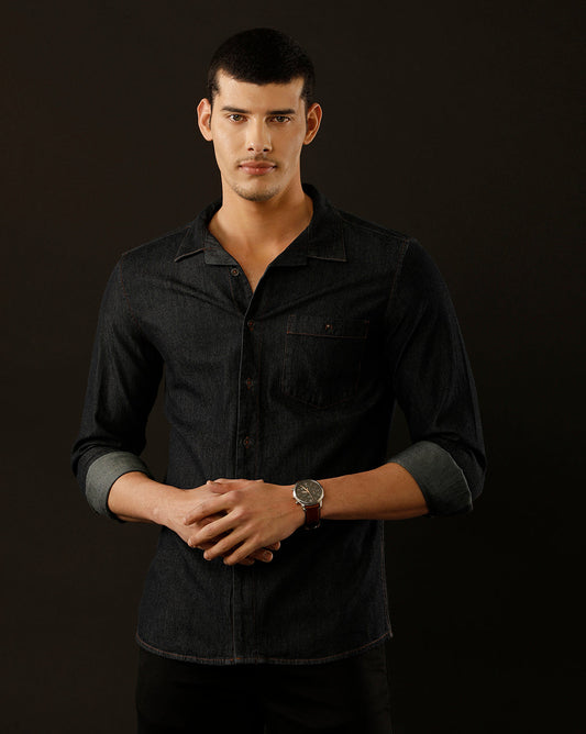 Men's Slim Fit Solid Denim Casual Shirt (CUPPS)
