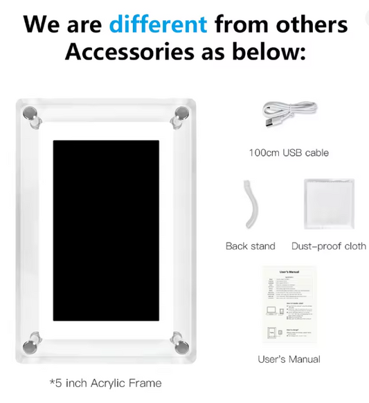 Acrylic Digital Photo Frame 5 Inch – Portable Vertical Display with IPS Screen & 4GB Memory