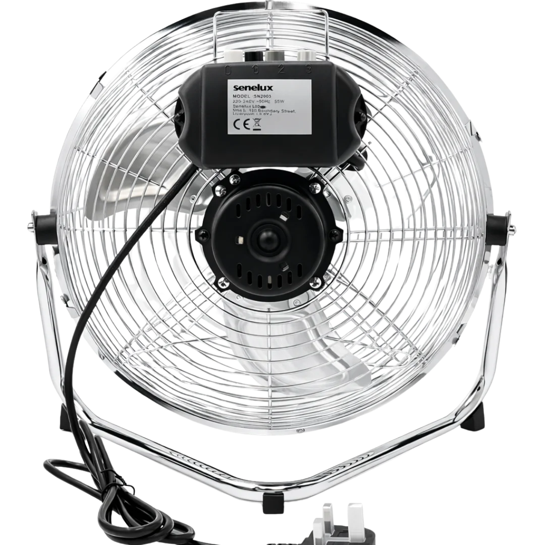 Ventilateur de sol chromé pour maisons, salles de sport, chambres et cuisines | avec 3 vitesses et inclinaison réglable