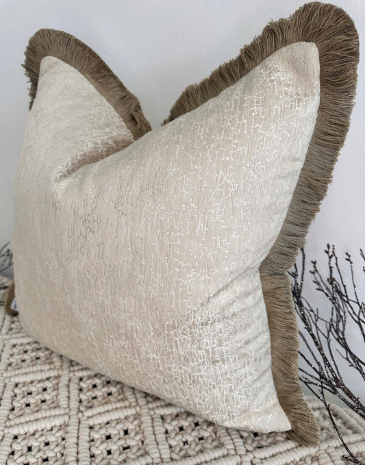 The Couture Cushion - The Cream Chalayan Fringed In Bisque - Style No. 98