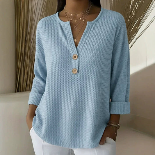 V-neck Waffle Knit Women's Sweater