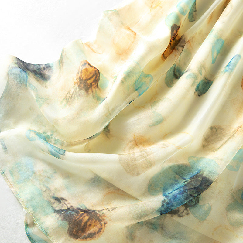 Stylish Lightweight Chiffon Long Skirt with Delicate Peony Print Summer Fashionable Casual Dress