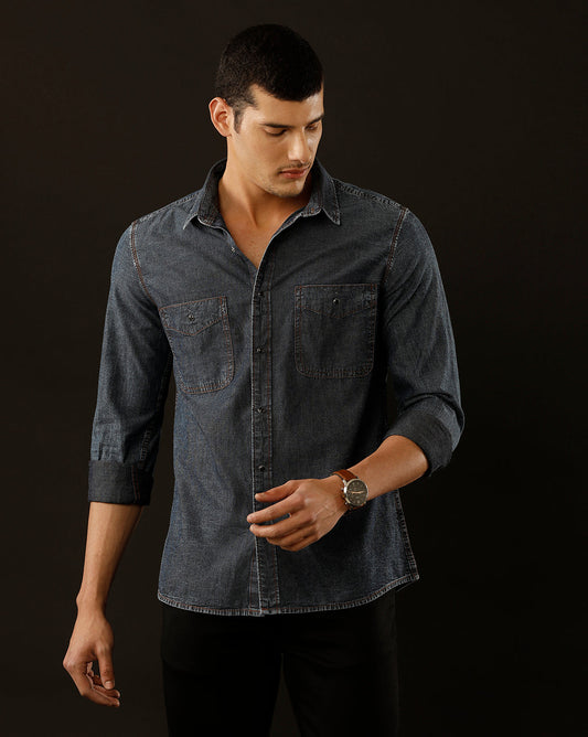 Men's Slim Fit Solid Denim Casual Shirt (DACUL)