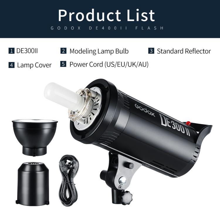 Godox DE300II 300Ws Flash de Studio Lumière Stroboscopique Tête de Lampe Monture Bowens Speedlight (Prise EU)