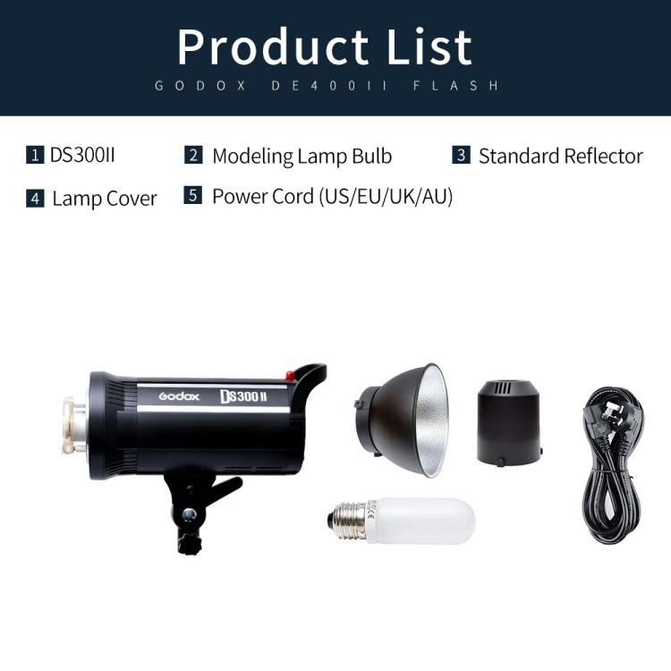 Godox DS300II 300Ws Studio Flash Light Strobe Lamp Head Bowens Mount Speedlight (EU Plug)