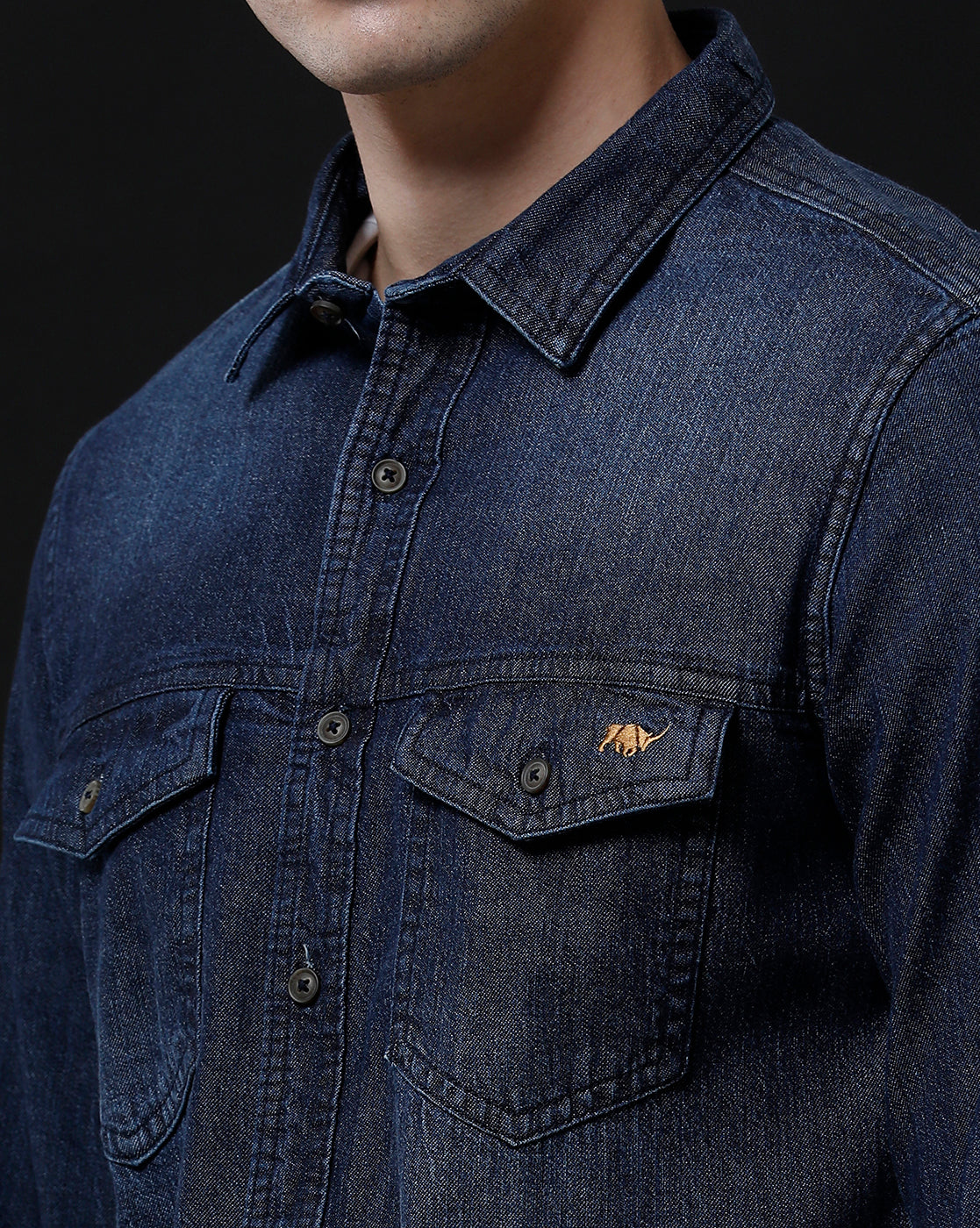 Chemise décontractée en jean slim homme unie (DRIVY)