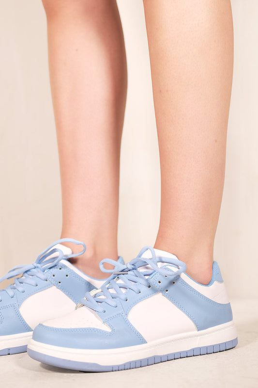 NANCY LACE UP PLATFORM TRAINERS IN SKY BLUE FAUX LEATHER