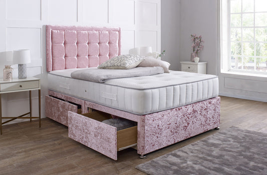 Aurora Divan Bed Set with Button Border Headboard