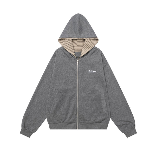Men's striped zip hooded sportswear jacket - view 1
