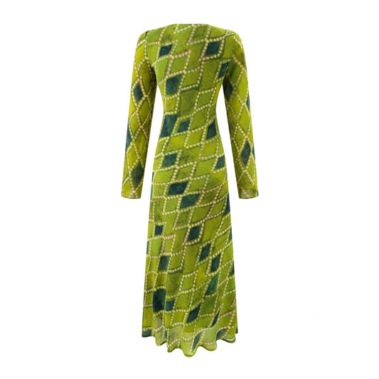 V-Neck Tie-Strap Long Sleeve Waist-Cinching Figure-Flattering Maxi Dress