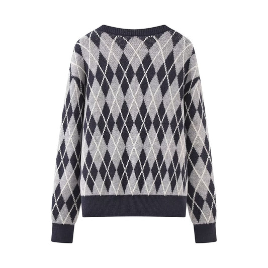 Casual versatile diamond knit sweater