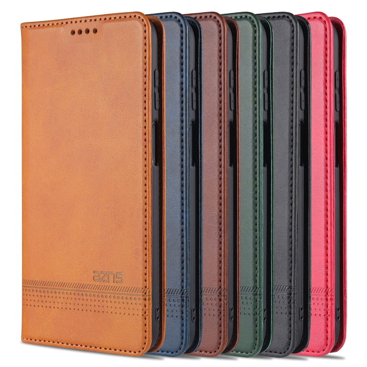 For Samsung Galaxy A12 AZNS Magnetic Calf Texture Horizontal Flip Leather Case with Card Slots & Holder & Wallet(Light Brown)