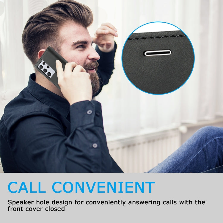 Pour Samsung Galaxy S21 Ultra 5G LC.IMEEKE Étui en cuir PU et TPU mat ultra-fin à rabat horizontal avec aimant puissant, support, fentes pour cartes et portefeuille (noir)