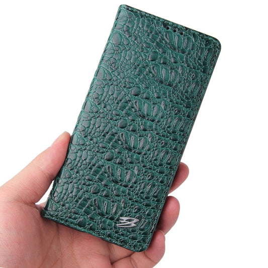 For Samsung Galaxy S21 Ultra 5G Fierre Shann Crocodile Texture Magnetic Horizontal Flip Genuine Leather Case with Holder & Card Slot(Green)