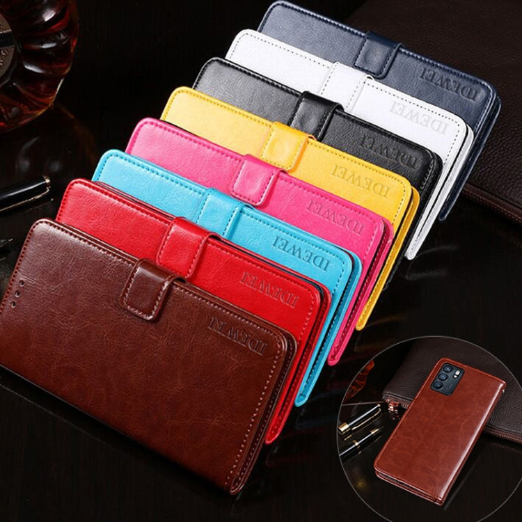 Pour OPPO Reno6 5G Étui en cuir à rabat horizontal Idewei Crazy Horse Texture avec support, fentes pour cartes et portefeuille (rouge)