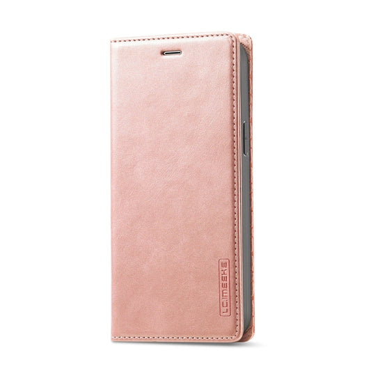 Pour iPhone 13 LC.IMEEKE Étui en cuir à rabat horizontal magnétique PU + TPU mat avec support et fentes pour cartes et portefeuille (or rose)