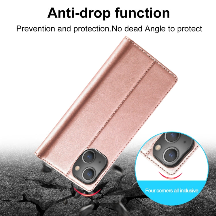 For iPhone 13 LC.IMEEKE Strong Magnetic PU + Matte TPU Horizontal Flip Leather Case with Holder & Card Slots & Wallet(Rose Gold)