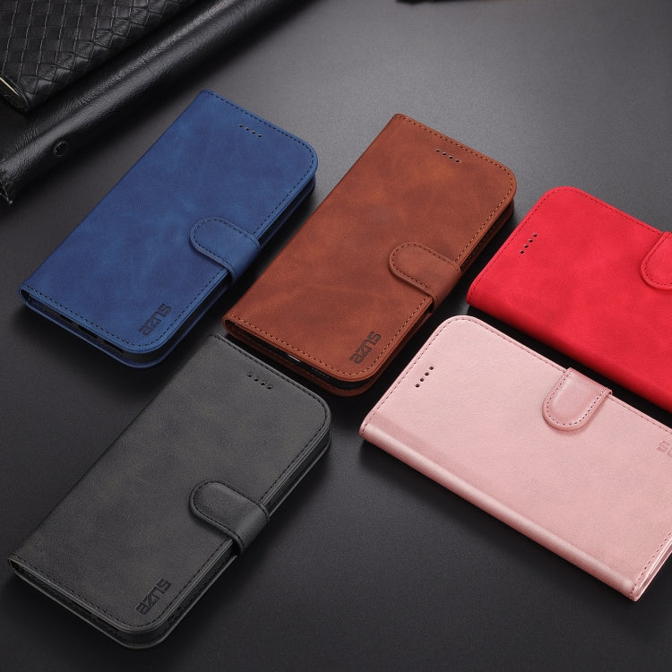 For iPhone 13 AZNS Skin Feel Calf Texture Horizontal Flip Leather Case with Card Slots & Holder & Wallet(Brown)