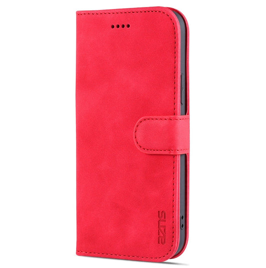Pour iPhone 13 mini AZNS Étui en cuir à rabat horizontal texture veau toucher doux avec fentes pour cartes et support et portefeuille (Rouge)