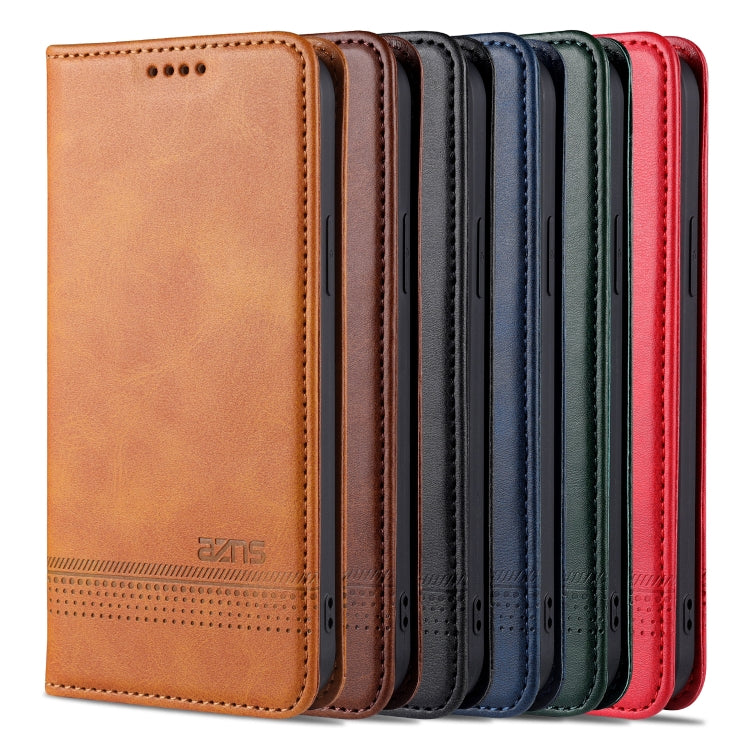 For iPhone 13 AZNS Magnetic Calf Texture Horizontal Flip Leather Case with Card Slots & Holder & Wallet(Light Brown)
