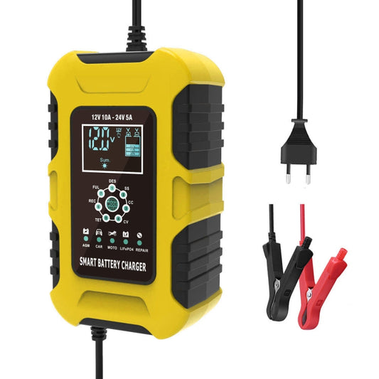 FOXSUR 10A 12V 7-segment Motorcycle / Car Smart Battery Charger, Plug Type:UK Plug(Yellow)