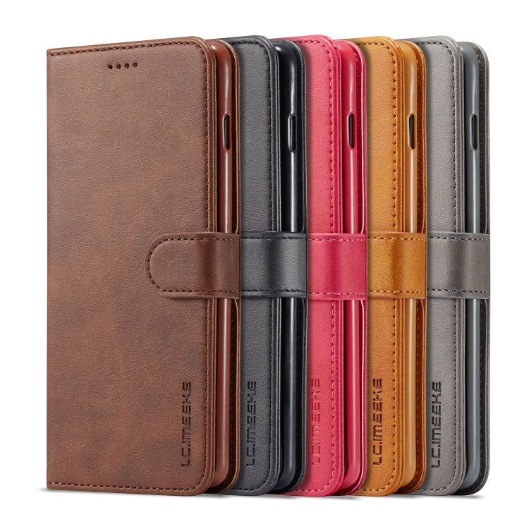 For Galaxy S10 LC.IMEEKE Calf Texture Horizontal Flip Leather Case, with Holder & Card Slots & Wallet(Rose Red)