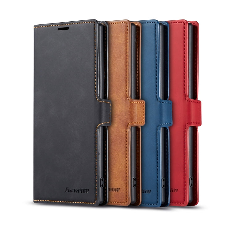 Pour Galaxy Note10 Étui en cuir à rabat horizontal Forwenw Dream Series Oil Edge avec aimant puissant, support, fentes pour cartes, portefeuille et cadre photo (Bleu)
