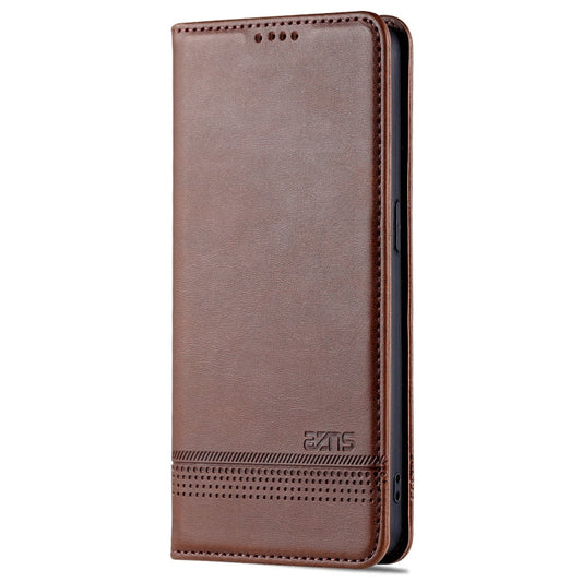 For OPPO Reno7 AZNS Magnetic Calf Texture Horizontal Flip Leather Phone Case(Dark Brown)